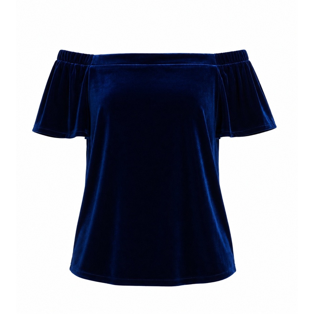 White House Black Market Blue Velvet Off The Shoulder Top XS NEW